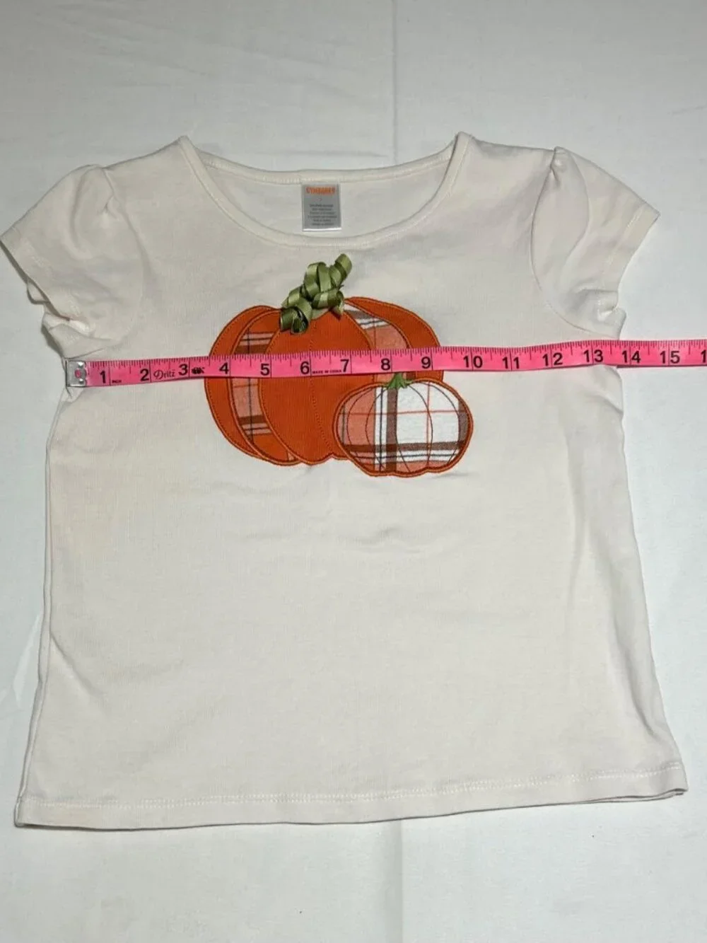 Gymboree Girls Size 7 Ivory Plaid Pumpkin Short Sleeve Top T-shirt Fall